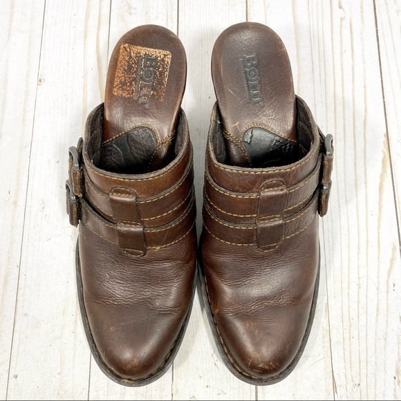 Born Brown Leather Slip-on Heeled Mules 7 / 38 - Picture 3 of 12